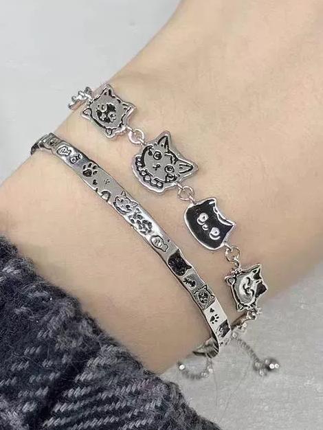 Sterling Silver Cat Ring & Bracelet Set – Cute Animal Jewelry Gift