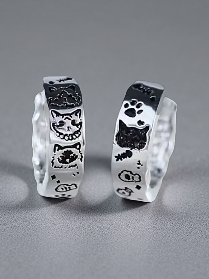 Sterling Silver Cat Ring & Bracelet Set – Cute Animal Jewelry Gift