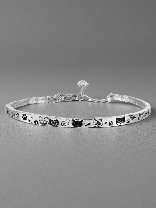Sterling Silver Cat Ring & Bracelet Set – Cute Animal Jewelry Gift