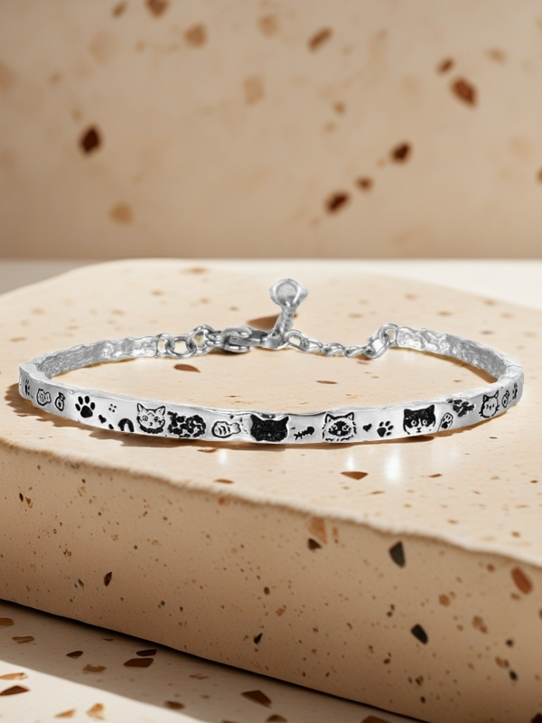 Sterling Silver Cat Ring & Bracelet Set – Cute Animal Jewelry Gift