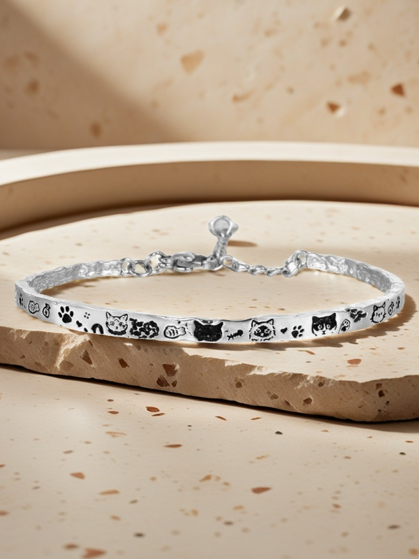 Sterling Silver Cat Ring & Bracelet Set – Cute Animal Jewelry Gift
