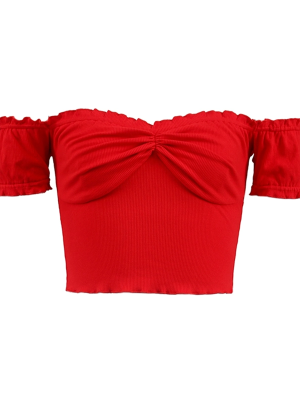 Red Off-Shoulder Crop Top - Stylish Summer Casual Wear