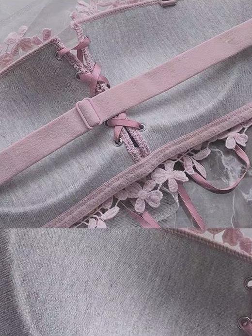 Lace-Up Floral Lingerie Set
